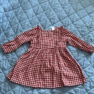 Red Cotton Checkered Kids Dress
